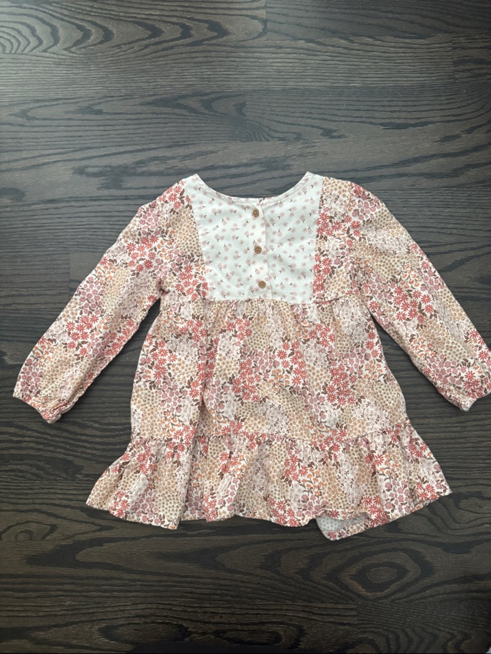 Girls Floral Long-Sleeve Tiered Dress - Pink Cream